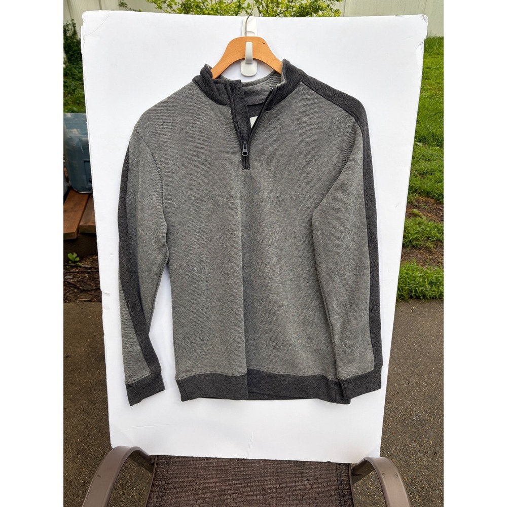 Cat & Jack Boys Gray Quarter Zip Pullover Sweater Size L 12/14 Ribbed Knit